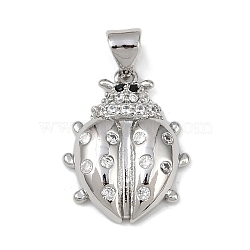 Brass Micro Pave Cubic Zirconia Pendants, Cadmium Free & Lead Free, Insect, Platinum, 19x15x4mm, Hole: 5x3.5mm(KK-A260-07D-P)