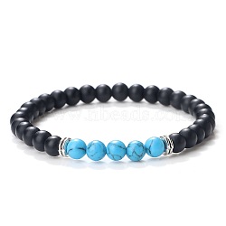 Simple Fashion Natural Obsidian & Synthetic Turquoise Beaded Stretch Bracelets for Women(KD8303-1)