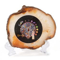 Printed Natural Agate Slice Stone Ornament, for Good Luck Home Office Decor, Clock, 100~125x105~150x7.5~8mm(DJEW-M011-02E)