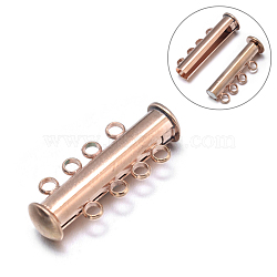 4-Strands 8-Holes Tube Brass Magnetic Slide Lock Clasps, Nickel Free, Rose Gold, 25x10x6mm, Hole: 2mm(X-KK-D474-RG-NF)