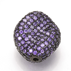 Brass Micro Pave Cubic Zirconia Beads, Oval, Medium Orchid, Gunmetal, 20x17x9mm, Hole: 1.5mm(ZIRC-T004-50B-04)
