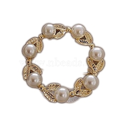 Alloy Rhinestone Brooch, with Plastic Imitation Pearl Beads, Ring, 32mm(PW-WG78135-02)