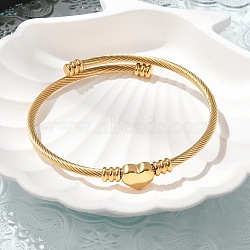 304 Stainless Steel Torque Bangles for Women, Heart, Ion Plating(IP), Golden, Inner Diameter: 2-1/2 inch(6.3cm)(BJEW-M042-08G)