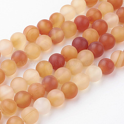 Natural Red Agate Bead Strands, Round, Frosted, 8~8.5mm, Hole: 1mm, about 45~47pcs/strand, 14.9 inch(38cm)(G-G735-64F-8mm)