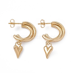 PVD Vacuum Plating 201 Stainless Steel Stud Earrings for Women, Heart Charm Dangle Earring with 304 Stainless Steel Pin, Golden, 32mm, Pin: 0.8mm(EJEW-B016-34G)