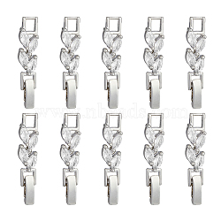 10Pcs Brass Clear Cubic Zirconia Watch Band Clasps, Leaf, Platinum, 32x6x4mm, Hole: 3x3.7mm(ZIRC-FH0001-38P)