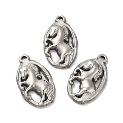 Non-Tarnish 304 Stainless Steel Pendants, Oval with Horse Charms, Stainless Steel Color, 26.5x15.5x3mm, Hole: 1x2mm(STAS-Q001-20P)