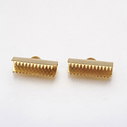 304 Stainless Steel Ribbon Crimp Ends, Rectangle, Golden, 9x20mm, Hole: 1x3mm(X-STAS-G187-24G-20mm)