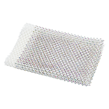 US Iron on Polyester Mesh Ornament Accessories, with Rhinestone, White, 440x330x1.5mm, 2pcs/box