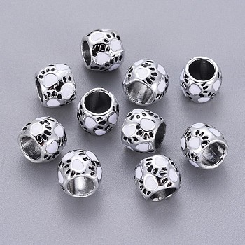 Alloy Enamel Beads, Large Hole Beads, Drum, Silver, White & Black, 10x8mm, Hole: 6mm