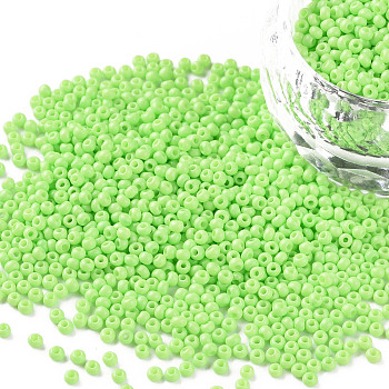 11/0 Grade A Opaque Glass Seed Beads, Baking PaintA, Round, Green Yellow, 2.3x1.5mm, Hole: 1mm, about 48500pcs/pound