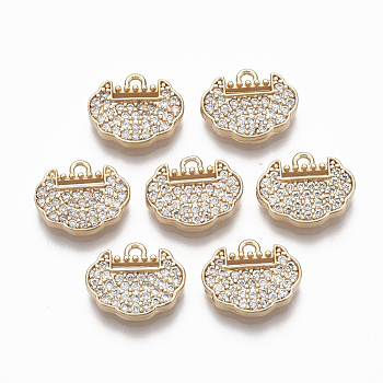 Brass Micro Pave Clear Cubic Zirconia Charms, Nickel Free, Bag, Real 18K Gold Plated, 11x13x2mm, Hole: 1.4mm