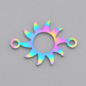 Ion Plating(IP) 201 Stainless Steel Links/Connectors, Laser Cut, Sun, Rainbow Color, 13x19x1mm, Hole: 1.5mm