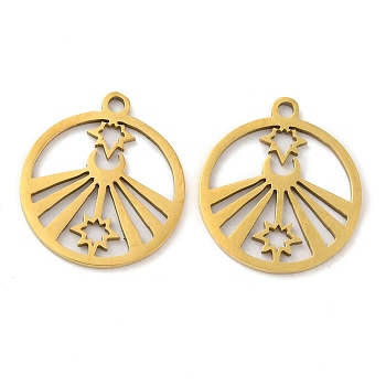 201 Stainless Steel Pendants, Hollow, Flat Round with Star Charm, Golden, 17x15x0.8mm, Hole: 1.5mm