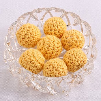 Handmade Woolen Macrame Wooden Pom Pom Ball Beads, for Baby Teether Jewelry Beads DIY Necklace Bracelet, Gold, 20mm