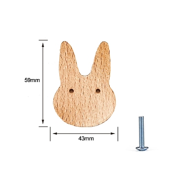 Wood Drawer Knobs, Cabinet Handle, with Screw, Rabbit, 59x43mm