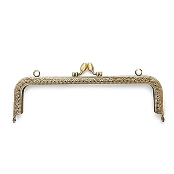 Alloy Kiss Lock Purse Frame Handle, with Keychain Finding, for Coin Purse Making, Antique Bronze, 9x20.5cm