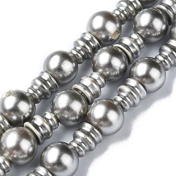 Natural Shell Pearl 3-Hole Guru Bead Strands, for Buddhist Jewelry Making, T-Drilled Beads, Silver, 16x10mm, Hole: 2~2.5mm