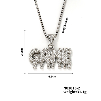 Fashionable Full Alloy Crystal Rhinestone GAME English Letter Pendant Necklaces for Street Rock, Platinum, 23.62 inch(60cm)