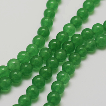 Natural White Jade Beads Strands, Round, Dyed, Green, 8mm, Hole: 1mm, about 48pcs/strand, 15.1 inch