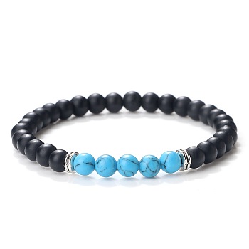 Simple Fashion Natural Obsidian & Synthetic Turquoise Beaded Stretch Bracelets for Women