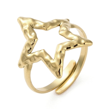 316 Stainless Steel Finger Rings, Star, Real 18K Gold Plated, US Size 6 1/4(16.7mm)