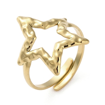 Ion Plating(IP) 316 Stainless Steel Finger Rings, Star, Real 18K Gold Plated, US Size 6 1/4(16.7mm)