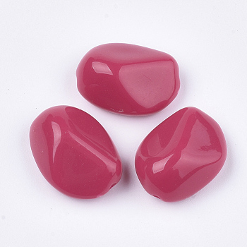 Opaque Acrylic Beads, Nuggets, Cerise, 25.5x20x12.5mm, Hole: 2mm, about 135pcs/500g