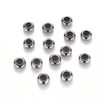 304 Stainless Steel Beads, with Rubber Inside, Slider Beads, Stopper Beads, Rondelle, Stainless Steel Color, 8x4mm, Hole: 4.5mm, Rubber Hole: 1.8mm