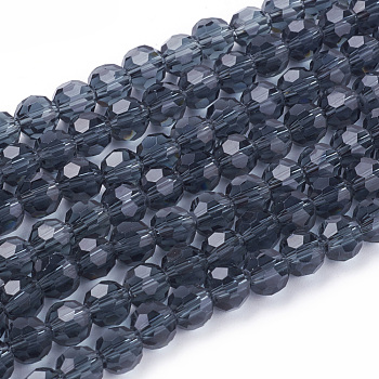 Faceted(32 Facets) Glass Round Beads Strands, Prussian Blue, 6mm, Hole: 1.2mm, about 88~91pcs/strand, 19.49 inch~20.08 inch(49.5~51cm)