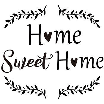Rectangle with Word Home Sweet Home PVC Wall Stickers, for Home Living Room Bedroom Decoration, Leaf Pattern, 390x440mm