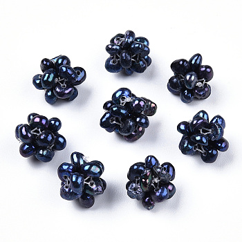 Round Natural Cultured Freshwater Pearl Beads, Dyed, Handmade Ball Cluster Beads, Prussian Blue, 10~11mm, Hole: 0.5mm