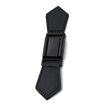 PU Leather Buckles, Tab Closures, Cloak Clasp Fasteners, with Alloy Findings, Electrophoresis Black, 143x28x3~7.5mm