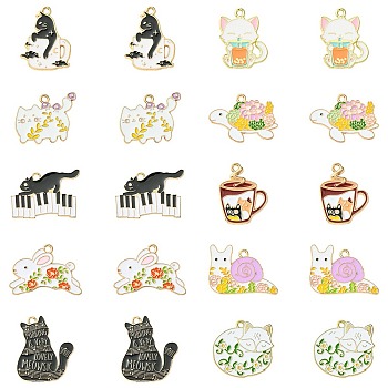 10Pcs 10 Styles Alloy Enamel Pendants, Animal Theme, Mixed Shapes, 21~28x19.5~28x1.2~1.6mm, Hole: 1.6~2mm, 1pc/style