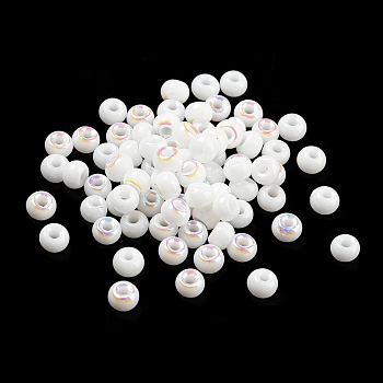 Glass Seed Beads, AB Color, Rondelle, White, 4x3mm, Hole: 1.2mm 368pc/bag.