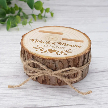 Customized Column Wooden Ring Holder, Jewelry Wedding Display Stand for Double Rings Storage, Camel, 8~10x5cm