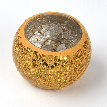 Mosaic Glass Tealight Candle Holders, for Weddings, Party and Lighting Decorations, Bowl Shape, Goldenrod, 86x59mm