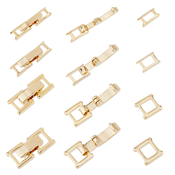 16 Sets 4 Styles Eco-Friendly Brass Watch Band Clasps, Long-Lasting Plated, Real 24K Gold Plated, 15~17x3.5~7.5x4mm, 4 sets/style