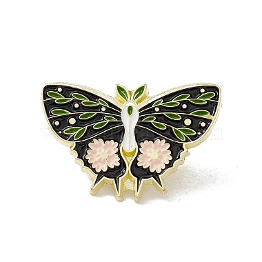 Flower Butterfly Enamel Pin, Gold Plated Alloy Badge for Backpack Clothes,  Green Yellow, 22x30x1.5mm