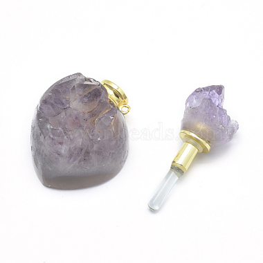 Natural Amethyst(Random Size) Openable Perfume Bottle Pendants(G-E556-10A)-3