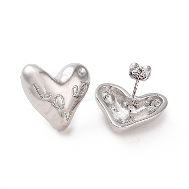 Brass Heart Stud Earrings for Women(EJEW-C008-27P)-2