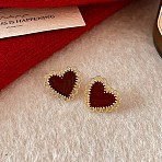 Valentine's Day Alloy & Resin Stud Earrings, Golden, Heart, 17.5x19.5mm(EJEW-T055-02B)