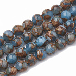 Natural Chalcedony Beads Strands, Imitation Gold Clinquant Stone, Dyed & Heated, Round, Light Blue, 8~9mm, Hole: 1mm, about 45~48pcs/strand, 15.7 inch(X-G-S333-8mm-014C)