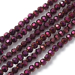 Electroplate Glass Beads Strands, Faceted, Round, Purple, 4x4mm, Hole: 0.9mm, about 85~89pcs/strand, 31~32cm(EGLA-K015-10B)