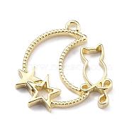 Alloy Open Back Bezel Pendants, for DIY UV Resin, Epoxy Resin, Pressed Flower Jewelry, Moon with Cat & Star, Cadmium Free & Lead Free, Light Gold, 29x28.5x3mm, Hole: 2mm(PALLOY-WH0072-89KCG-RS)