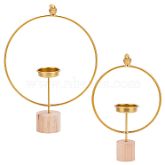 AHANDMAKER 2 Sets 2 Styles Iron Candle Holder, with Flameless Candles Light and Natural Wood Pedestal, for Wedding Party Home Decoration, Ring with Bird, Golden, 22.5x14.5x5.3cm and 28x20.5x9.3cm, 1 set/style(AJEW-GA0003-11)
