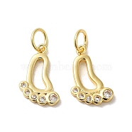 Rack Plating Brass Micro Pave Cubic Zirconia Pendants, with Jump Ring, Long-Lasting Plated, Lead Free & Cadmium Free, Footprint Charm, Real 18K Gold Plated, 14x9x2mm, Hole: 3.5mm(KK-K377-63G)
