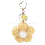 Flower Plush Pendant Keychain, with Alloy Finding for Keychain, Purse, Backpack Ornament, Gold, 15.4cm(KEYC-F039-06)