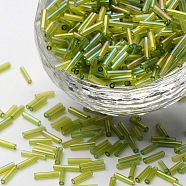 Transparent Colours Rainbow Glass Bugle Beads, AB Color, Green Yellow, 6x1.8mm, Hole: 0.6mm(TSDB6MM164)