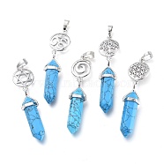 Synthetic Turquoise Pointed Big Pendants, Double Terminated Pointed, with Platinum Plated Brass Findings, Faceted, Bullet, 59~67x14~15mm, Hole: 7x5mm, Gemstone: 41~44x8mm(G-D0021-01P-05)